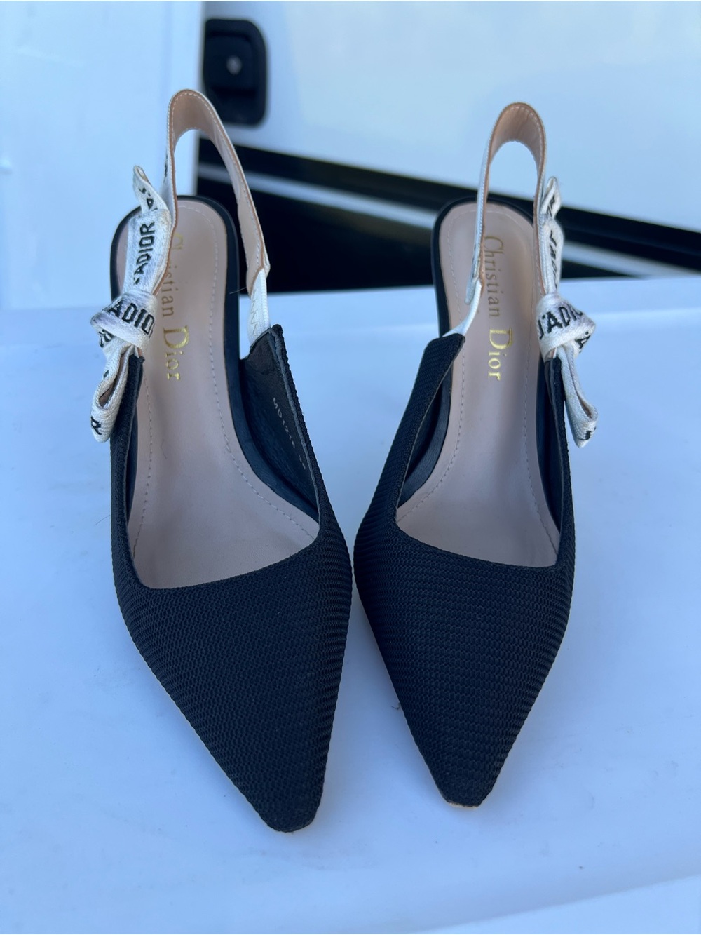 Dior Black Slingback Pointed-Toe Pumps